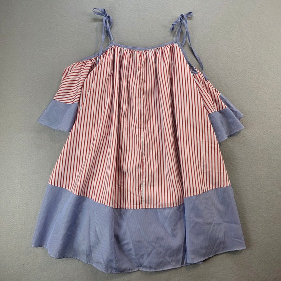 INA Striped Cold Shoulder A-line Dress Red White & Blue Americana Patriotic sz L - Picture 12 of 12